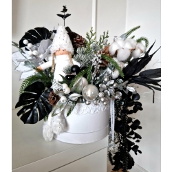 Flower Box świąteczny stroik Black & White Stroik Bożonarodzeniowy L